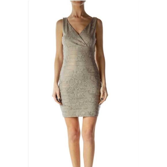 Express Brown Metallic Snakeskin Print Cocktail Dress size Large - Picture 3 of 12